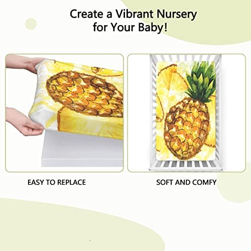 Тематски лим со тематски ананас, стандарден душек за креветчиња, вграден лист ултра мек материјал-бебето за момчиња, 28 „x52“, маслиново