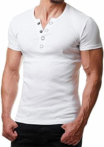 2023 Нова машка обична цврста боја Топ кошула V вратот блуза цврста раглан ракав копче врвови блузи маица пливање пливање