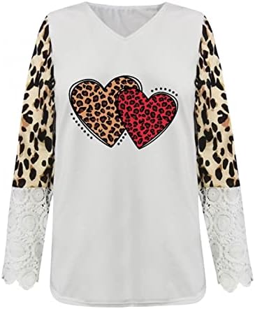 PMMQRRKUU жени леопард печати чипка чипка врвна боја блок туника плус големина маици со долги ракави удобни врвови на туники маици