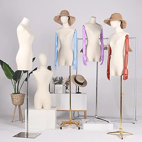 Tonpop Femaleенски манекен торзото тело, прилагодливи бисти со цврста дрвена рака и глава, модел на реквизити за облека за дизајнери,