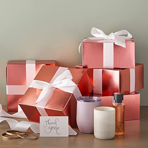 Стокарница плус 10 пакувања кутии за подароци од розово злато со капаци, лента и празни бели честитки