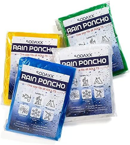 Содакс 4 пакувања Возрасни Пончо За Дожд За Еднократна Употреба - 4 Избрани Пластични Мантили Во Боја