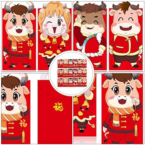 Кесјо Црвени Чанти 18 парчиња 2021 Кинеска Нова Година Пликови Со Пари Волови Шема Среќен Џеб За Пари Пролетен Фестивал Парични