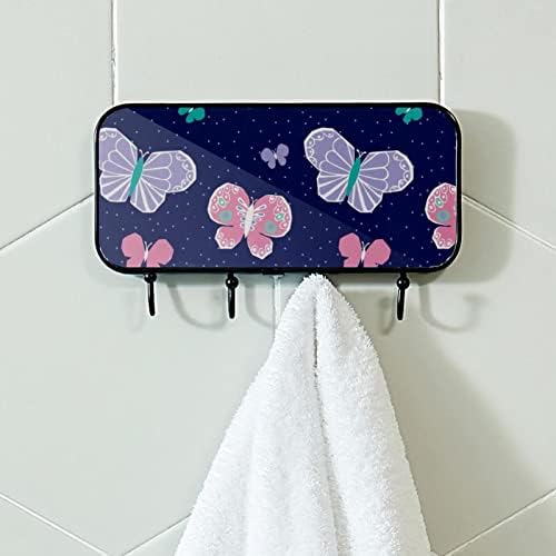 Lyetny Hollower Wallид монтиран решетка за пешкир за бања бања бањарка облека облечена облека, виолетова розова зелена пеперутка