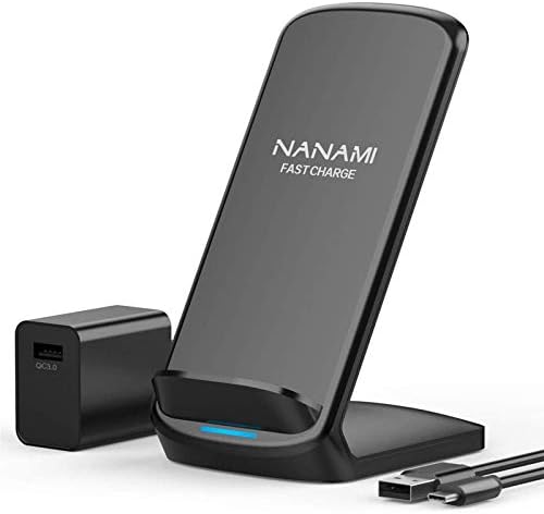 Брз безжичен полнач Nanami, Qi овластен штанд за безжично полнење со QC3.0 адаптер USB полнач за iPhone 14/13/12/SE 2020/11/XS MAX/XR, 10W компатибилен Samsung Galaxy S23/S22/S21/S21/S20/S10/S9 /Белешка 20