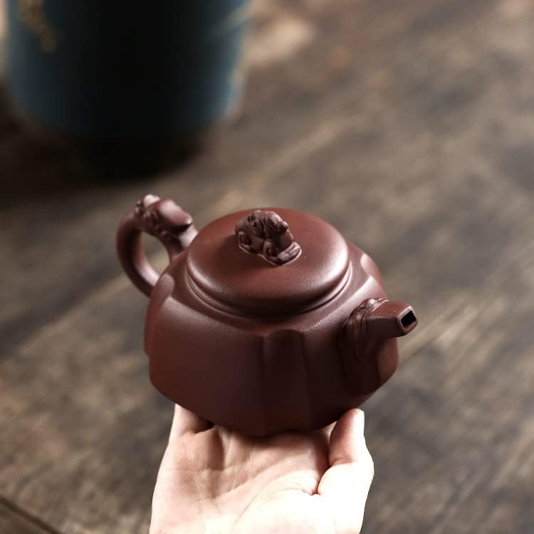 Глорис рачно изработен Лонгшен чајник, Јиксинг Хуанглонг планински виолетова глина чајник за собирање и пиење чај.