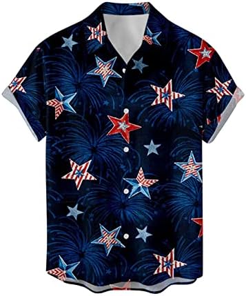 XXBR Менс Хавајски кошули Ден на независност 3Д дигитално печатење со кратки ракави за летни кошула на летна плажа надолу со кошула