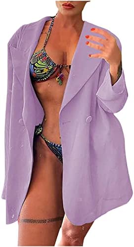 Преголем блејзер за женски измешан лапел со долги костуми, отворени предни кардиган, случајни копчиња со долги ракави, јакни за надворешна облека