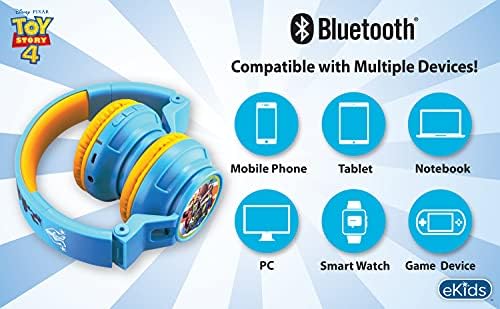 Приказна за играчки Ekids 4 деца Bluetooth Слушалки, безжични слушалки со микрофон вклучуваат кабел Aux, волуменски намалени слушалки