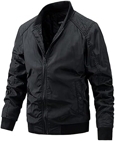 Fsahjkee Менс лесна јакна за дожд, комунална мода со долги ракави по поштенски палто на урбани грашок машка ветерница за надворешни работи