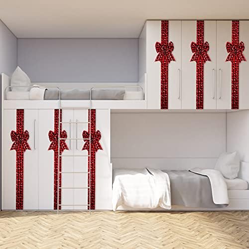 6 парчиња Божиќни кабинети ленти од лента 2,95 x 78,74 инчи црвени црни црни биволи карирани ленти од врата и лакови класични долги