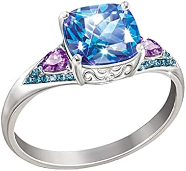 2023 Нов светла дијамантски прстен квадрат сино -камен накит моден накит ангажиран прстен за жени прстен пакет со големина 7