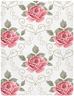Алаза розова роза цвет цвет цветна кадрава дизајн за креветчиња за креветчиња опремени листови за басинет за момчиња бебе девојчиња дете, стандардна големина 52 x 28