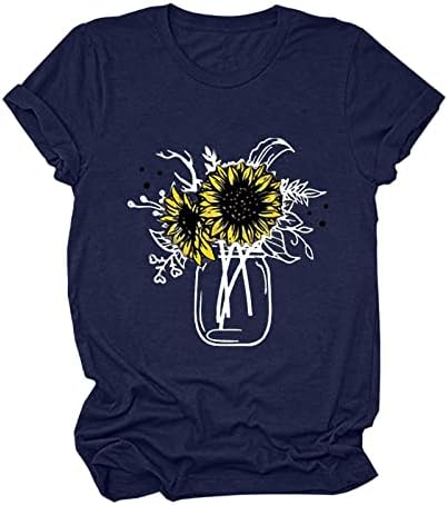 Женска маица од сончоглед летни кратки ракави лабави вклопени обични маички кошули плус големина џемпер дами трендовски врвови