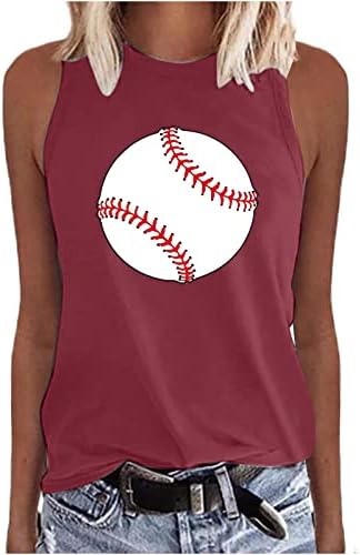 2023 Бејзбол кошула за женски резервоар за тркала на врвови со букви, печати бејзбол мама летен елек врвен без ракав обичен маица