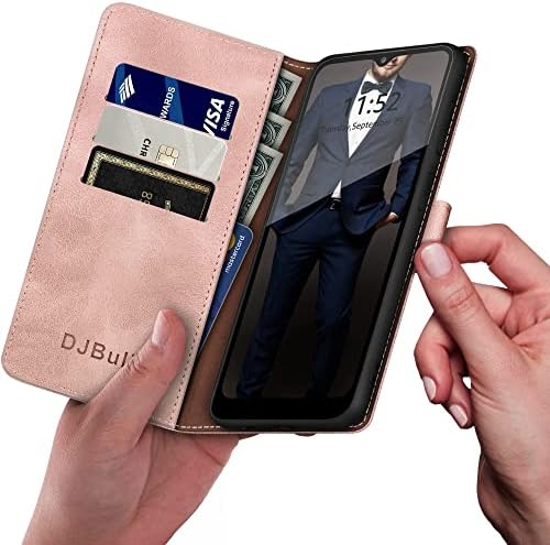 Djbull Samsung galaxy a12 5G паричник случај со rfid blocking_ Држач За Кредитна Картичка, стп кожа телефон случај Шокпроф Покрие Жените Мажи За samsung a12 случај Розово Злато