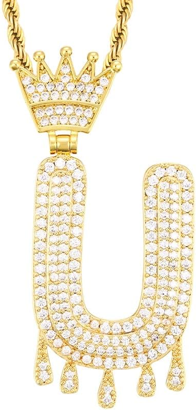 Bula Thi Classic Bopper Cubic Circonia Crown Letter Pendant ѓердан за мажи жени lnitial буква накит златен шарм - v - 30inch