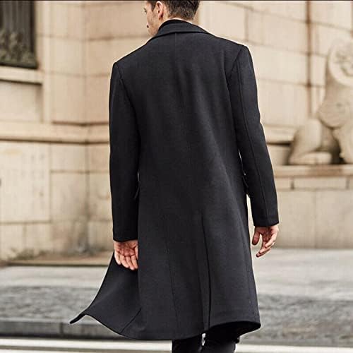 Јакни за машка машка цврста боја долга палто модерно топло волнено палто јакни