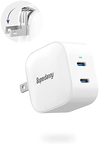 USB C полнач - SuperDanny 45W PD 3.0 GAN полнач за преклопување со адаптер со 2 -порта тип C Брз wallиден полнач компатибилен со iPhone