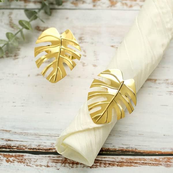 Ефавормарт 4 пакет | Дизајн на лисја метални прстени од салфетка од салфетка, држачи за постелнина со златен тропски лисја