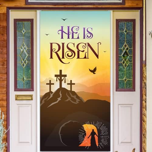 Тој Е Воскреснат Капак На Вратата--Среќен Велигден Материјали, Исус Врата Виси Позадина За Верско Воскресение Декорација