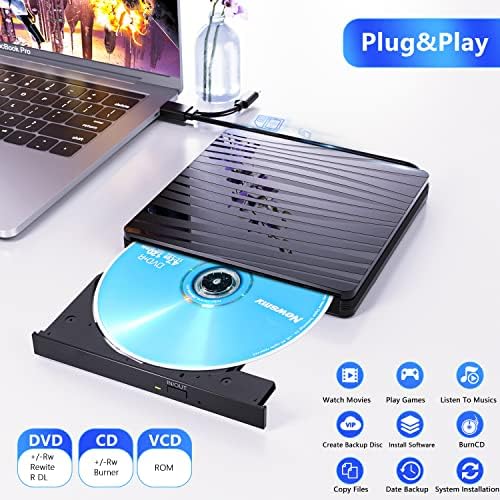 QDSYLQ Надворешни CD/DVD Диск за Лаптоп, USB 3.0 & Type-C Пренослив CD DVD +/-RW Режач Оптички Диск Читателот Писател DVD Плеер