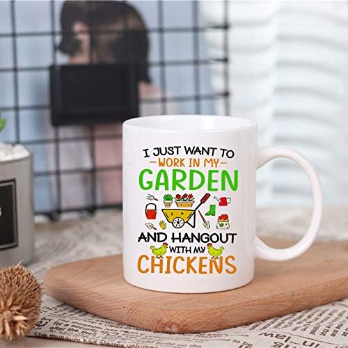 Tamdg Gifet Смешна кафе кригла, само сакам да работам во мојата градина и дружење со кригла од кокошки, најдобар подарок, чаша