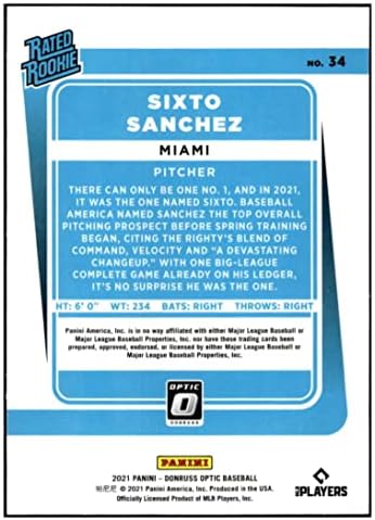 Sixto Sanchez RC 2021 Donruss Optic 34 Rookie NM+ -MT+ MLB Бејзбол Марлин Оценети дебитанти