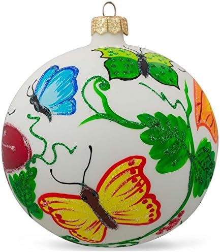 Градинарски пеперутки стаклена топка Божиќен украс 4 инчи