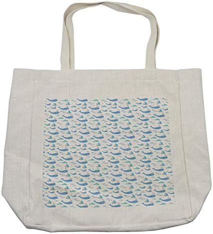 Торба за купување кит Амбесон, морски животни илустрации бродови облаци и среќа на ветерот, еколошка торба за еднократно користење за намирници