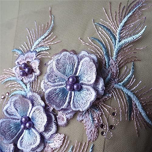 UXZDX виолетова 3Д цвет од ткаенини од ткаенини од ткаенини од ринстон, извезена наметка, јака шива лепенка за свадбена декорација