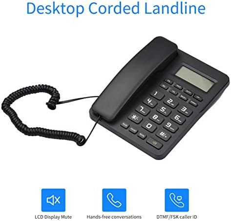 Huiop Office Телефон, Десктоп Кабел Фиксен телефон Поправено Телефон Големо копче за постари сениори Телефон со LCD дисплеј нем/пауза/држење/блиц/редицијално/раце