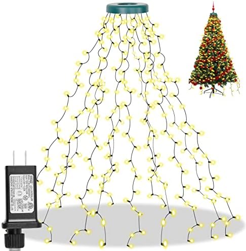 Qelus елка светла со прстен, 400 LED диоди на Trign Tree Tree Timer 8 Memory Memory Function, 1,75m x 16 нишки за 5-7ft дрво,