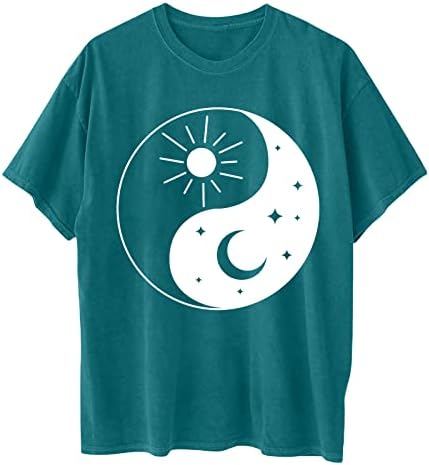 Womenените преголеми врвови на туники starsвезди и месечина Таи Чи графички кратки ракави плус големина маичка за џемпери на маици маици