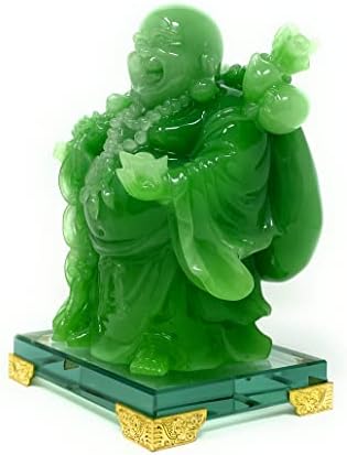Хулу 8 инчи се смееше Буда статуа за домашен украс, зелена среќна среќна фигура на Буда, украси во затворен буда за среќа