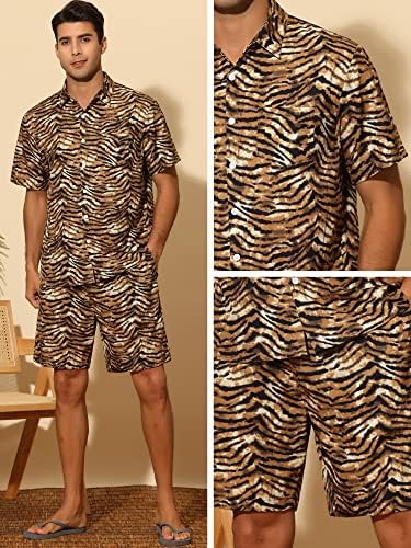 Lars Amadeus животни печатени кошули за машки кратки ракави Хавајски сет 2 парчиња летна облека