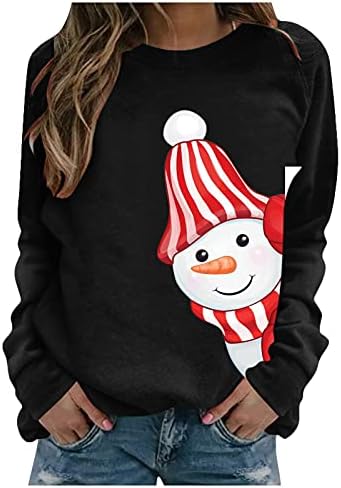 Божиќни врвови графички џемпер лабави жени каузални џемпери со долги ракави пулвер Божиќна екипаж џемпер