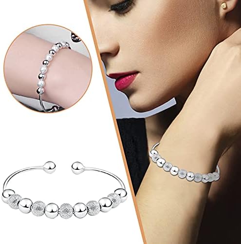 PMMQRRKUU женски нараквица Отворена треска минимализам Моден накит подарок за роденден не'рѓосувачки челик 925 Стерлинг сребрен накит