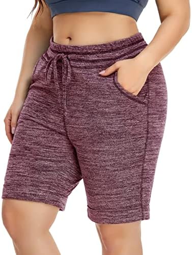 Zerdocean Womensенски плус големина 10 Обични спортски шорцеви за јога салон за пижама што шетаат атлетски шорцеви со странични џебови