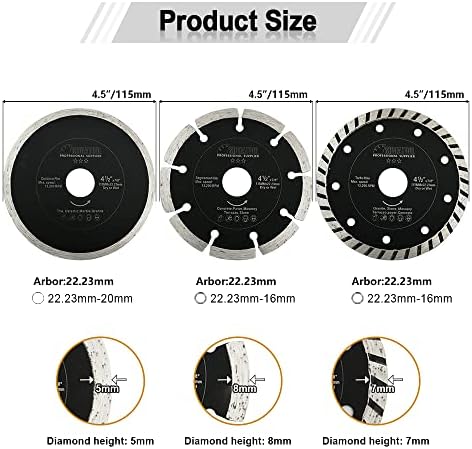 SHDIATOOL 3 Парчиња 4-1/2 Инчен Дијамант Видов Ножеви Сечење Дискови Во собата за 7/8 или 5/8 Арбор