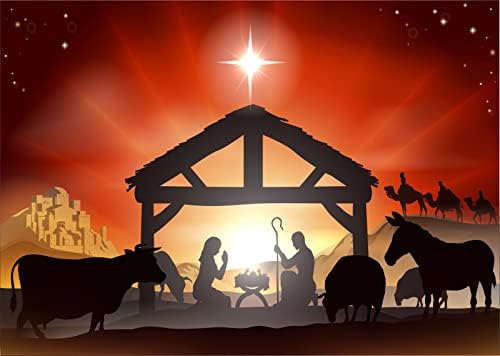Белеко 10x8ft ткаенина Божиќна природеност Заднината Света ноќ Три кралеви раѓање на Исус јасли за народеност Сцена Силуета Позадина Божиќна празник Рождество Парти