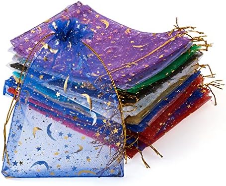 Накит 100 парчиња Правоаголни Торби За Органза Накит Торбички За Бонбони Ѕвездена Месечина Печатена Органза Торби За Подароци За Торби За Забави