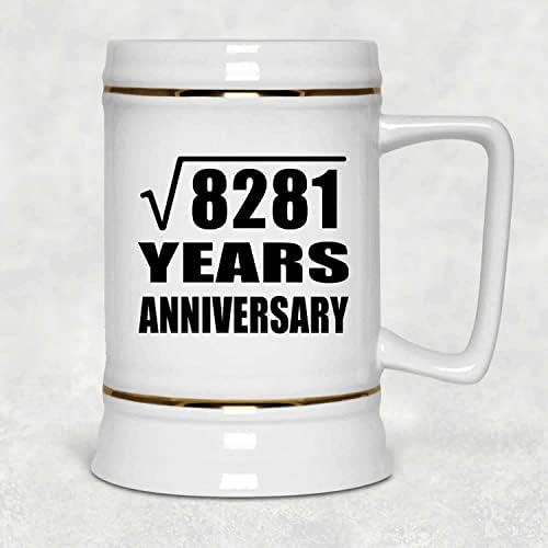 Дизајнирајте 91-годишнина Квадратен Корен од 8281 Година годишнина, 22оз Пиво Штајн Керамички Танкард Кригла Со Рачка За Замрзнувач, Подароци