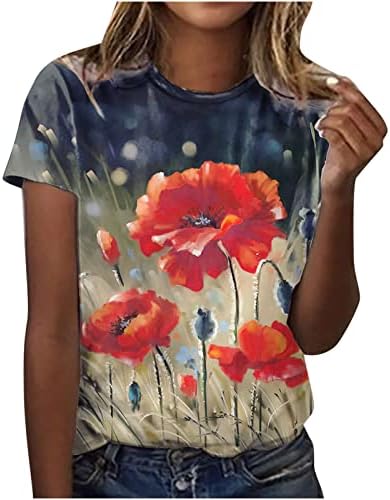 Тинејџерски девојки Краток ракав Памук екипаж Флорална графичка обична маица летна есенска кошула за жени LQ LQ