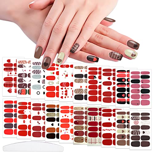 Wookoto 20 листови налепници за срцев нокти за нокти Полски ленти целосни обвивки за нокти за жени девојки нокти за вinesубените ден на ноктите за нокти налепници гел лен?