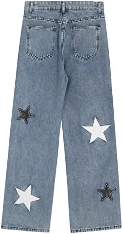 Женски y2k е-девојки фармерки случајни панталони за печатење на starвезди класични панталони со права нозе