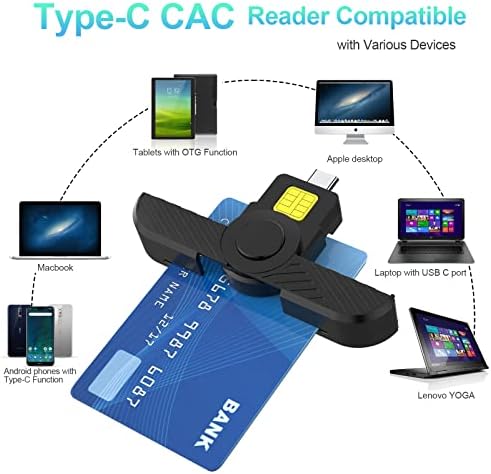 USB C Dod Воен Тип C Заеднички Пристап CAC Читач На Паметни Картички и Читач На Картички ID CAC, Компатибилен Со Mac Os, Windows, Linux-Mini Преклопен