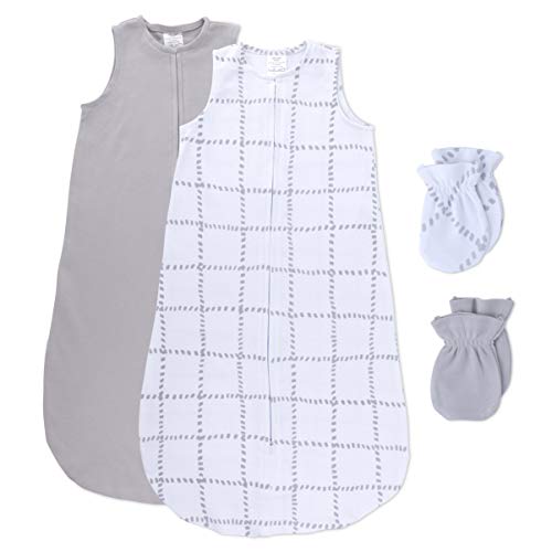 Petit Dreams Grey Grid Lines и цврсто сиво бебе што носи ќебе и белезници Поставете плетен памук за бебе или бебе девојче, 1-6 месеци, сива, сива,