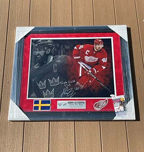 Henrik Zetterberg потпиша испишан врамен Детроит Црвени крилја 16x20 Photo JSA COA - Автограмирана НХЛ Фотографии