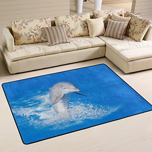 Colourlife лесен тепих душеци подрачје меки килими под мат килим декорација за детска соба дневна соба спална соба 72 x 48 инчи делфин скокаат од сина вода